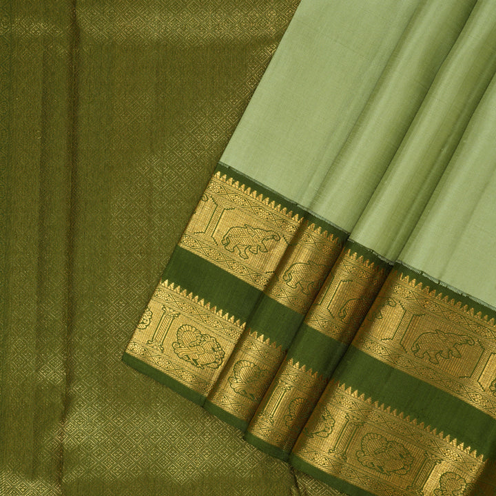 Hayagrivas Handloom Pista Green Kanjivaram Silk Saree with Mehandi Green Border KBF155D1-1