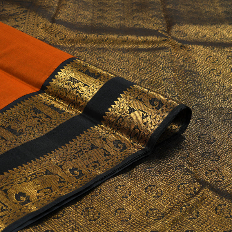 Hayagrivas Handloom Orange Kanjivaram Silk Saree with Black Border KBF155D1-2