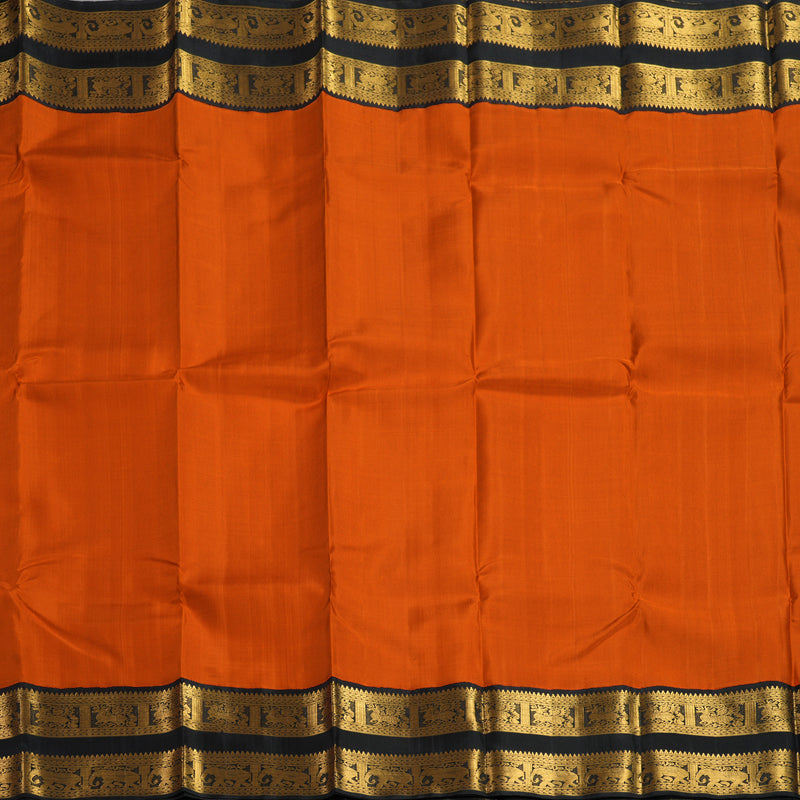 Hayagrivas Handloom Orange Kanjivaram Silk Saree with Black Border KBF155D1-2