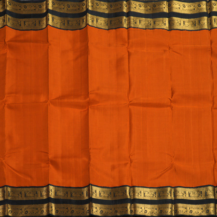 Hayagrivas Handloom Orange Kanjivaram Silk Saree with Black Border KBF155D1-2