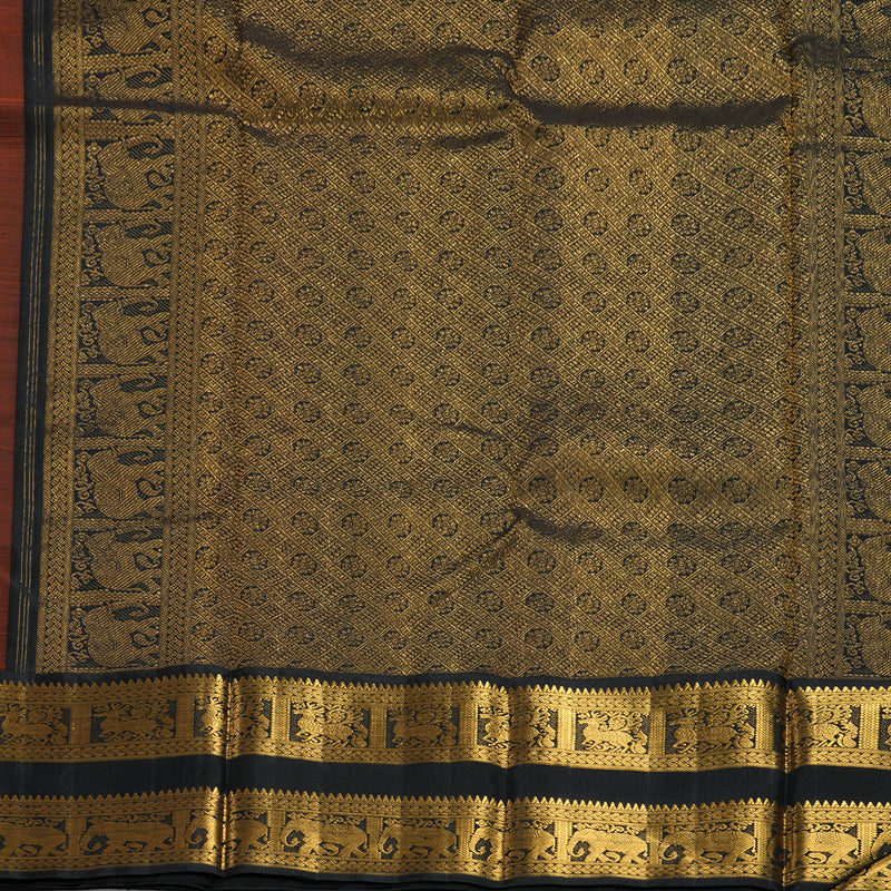 Hayagrivas Handloom Orange Kanjivaram Silk Saree with Black Border KBF155D1-2