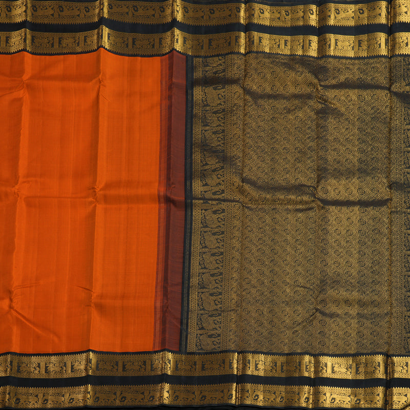 Hayagrivas Handloom Orange Kanjivaram Silk Saree with Black Border KBF155D1-2
