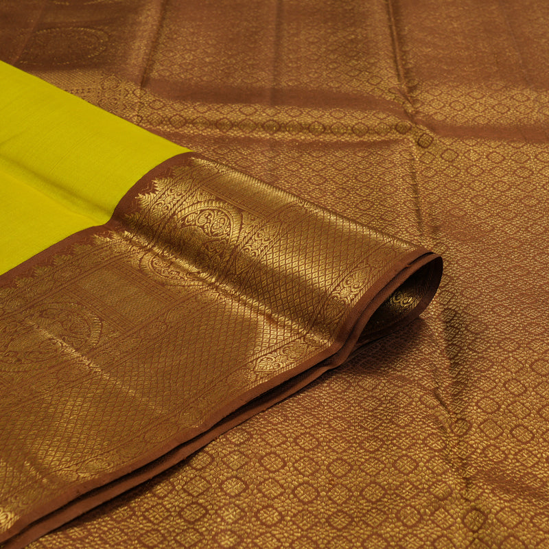 Hayagrivas Handloom Lemon Yellow Kanjivaram Silk Saree with Chocolate Brown Border KBF155D1-3