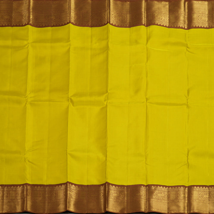Hayagrivas Handloom Lemon Yellow Kanjivaram Silk Saree with Chocolate Brown Border KBF155D1-3