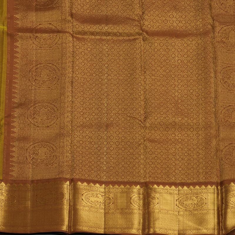 Hayagrivas Handloom Lemon Yellow Kanjivaram Silk Saree with Chocolate Brown Border KBF155D1-3