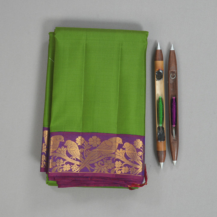 Hayagrivas Handloom Parrot Green Kanjivaram Silk Saree with Purple Border KBF155D2-2