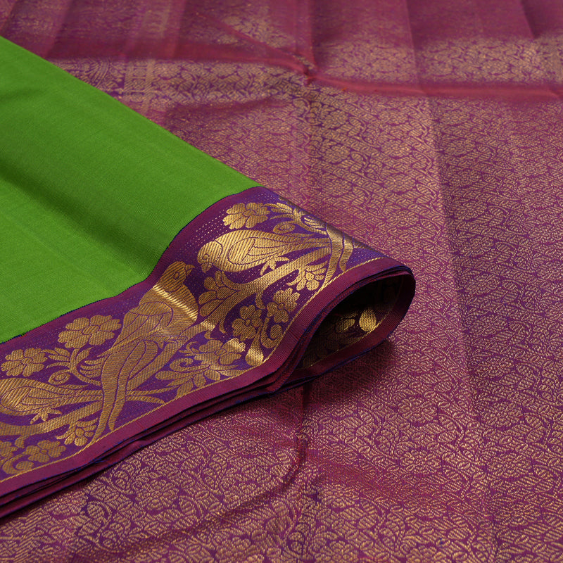 Hayagrivas Handloom Parrot Green Kanjivaram Silk Saree with Purple Border KBF155D2-2