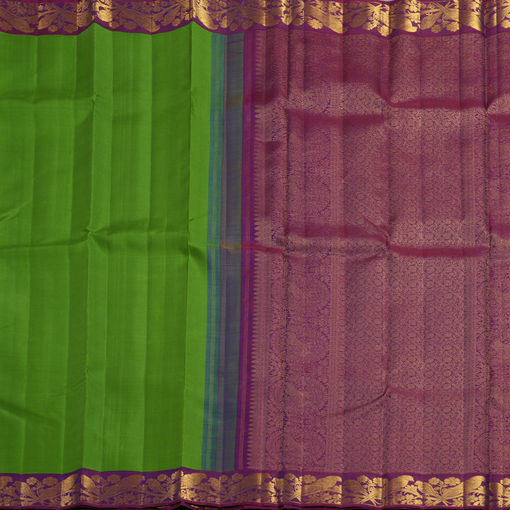 Hayagrivas Handloom Parrot Green Kanjivaram Silk Saree with Purple Border KBF155D2-2