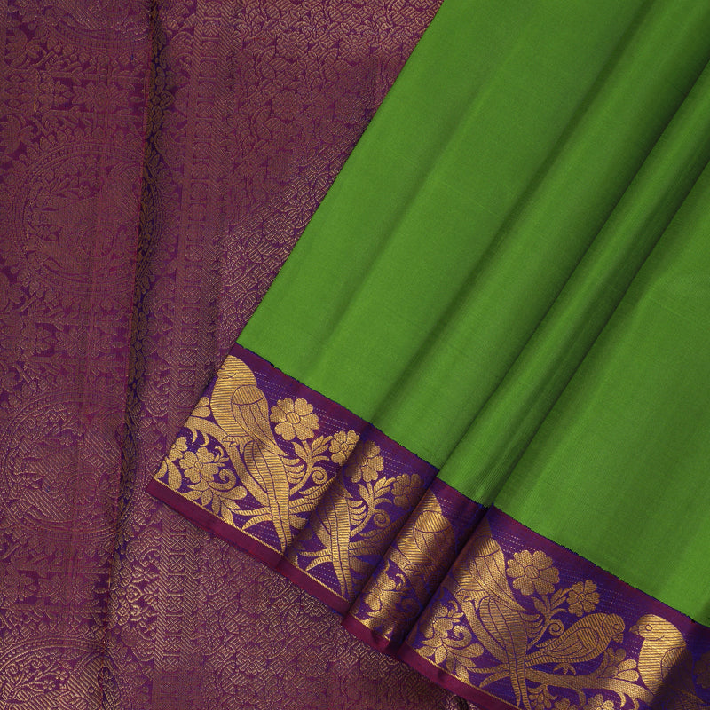 Hayagrivas Handloom Parrot Green Kanjivaram Silk Saree with Purple Border KBF155D2-2