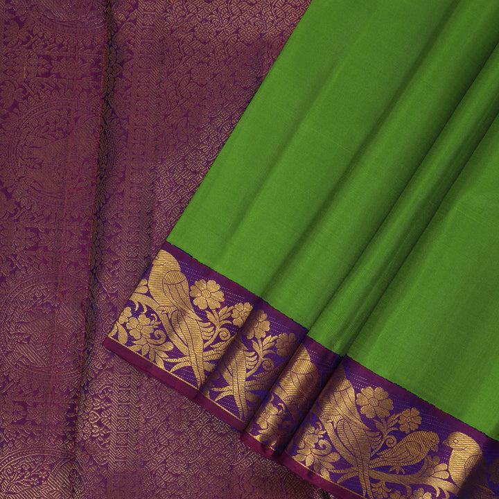 Hayagrivas Handloom Parrot Green Kanjivaram Silk Saree with Purple Border KBF155D2-2