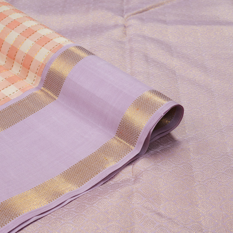 Hayagrivas Handloom Cream & Peach Checks Kanjivaram Silk Saree KBF155D3-1