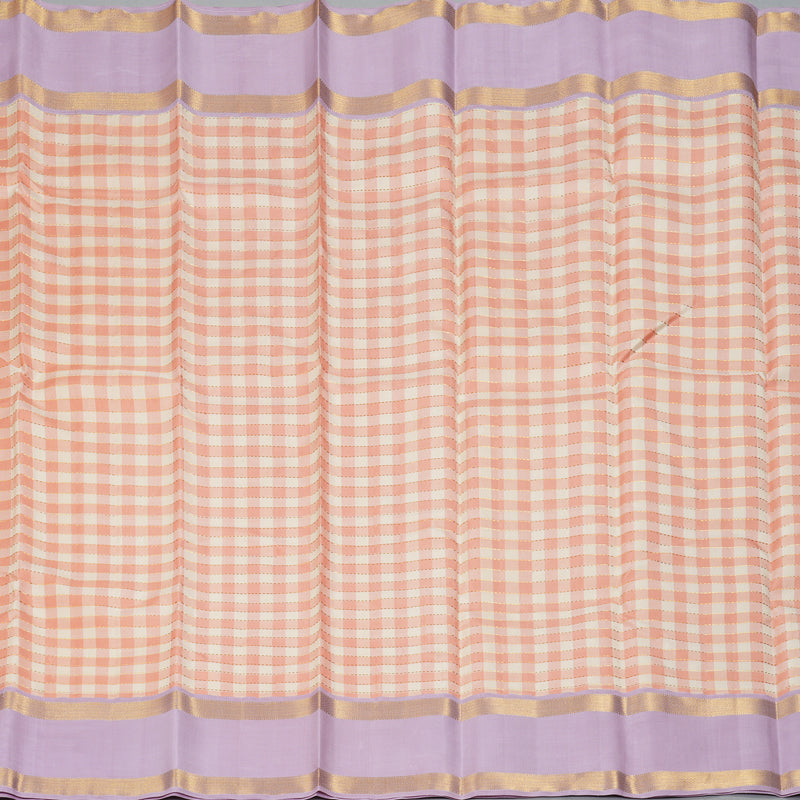 Hayagrivas Handloom Cream & Peach Checks Kanjivaram Silk Saree KBF155D3-1