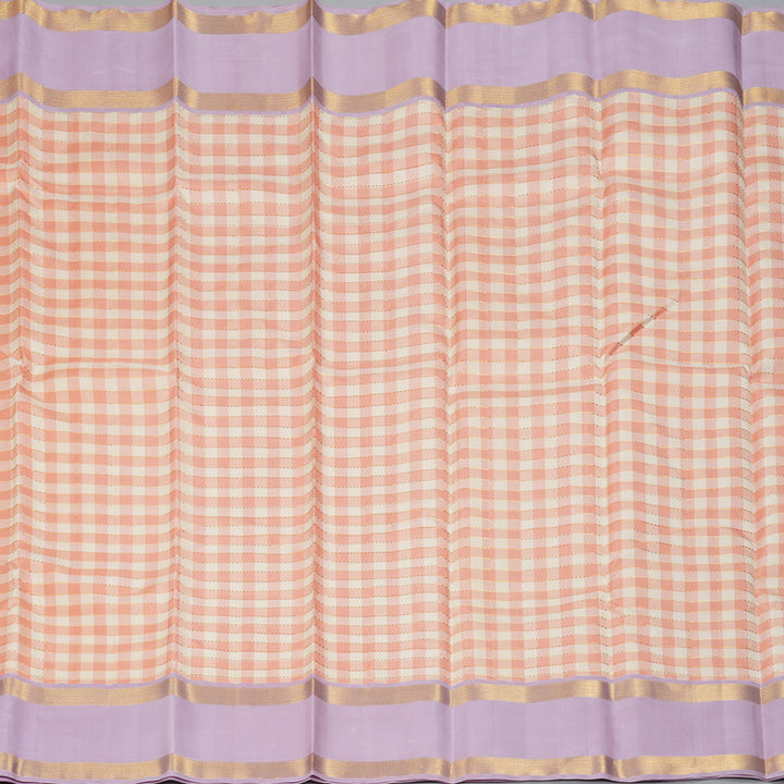 Hayagrivas Handloom Cream & Peach Checks Kanjivaram Silk Saree KBF155D3-1
