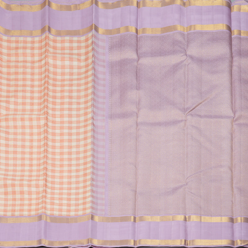 Hayagrivas Handloom Cream & Peach Checks Kanjivaram Silk Saree KBF155D3-1