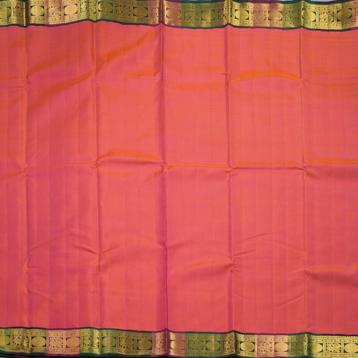 Hayagrivas Handloom Orangish-Pink Kanjivaram Silk Saree with Multicolour Border KBF155D4-1