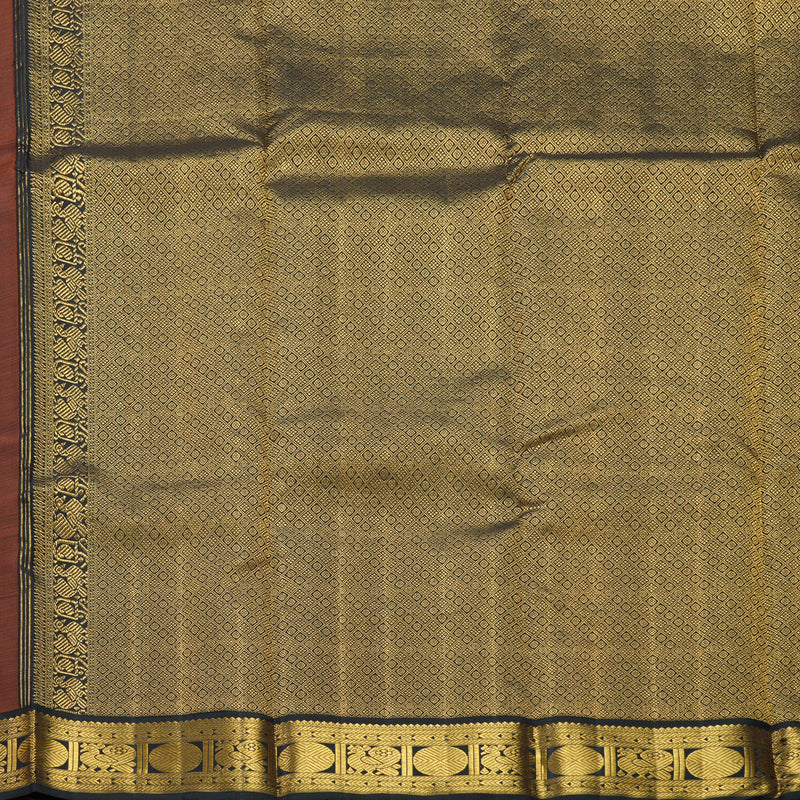 Hayagrivas Handloom Orangish-Pink Kanjivaram Silk Saree with Multicolour Border KBF155D4-1