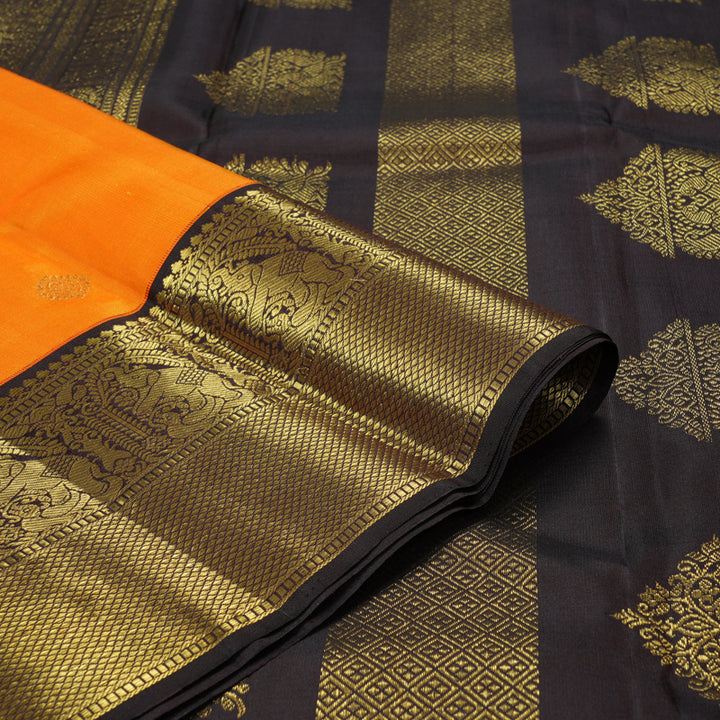 Hayagrivas Handloom Mambazham Orange Kanjivaram Silk Saree with Kanchana Brown Border KBF156D1-1