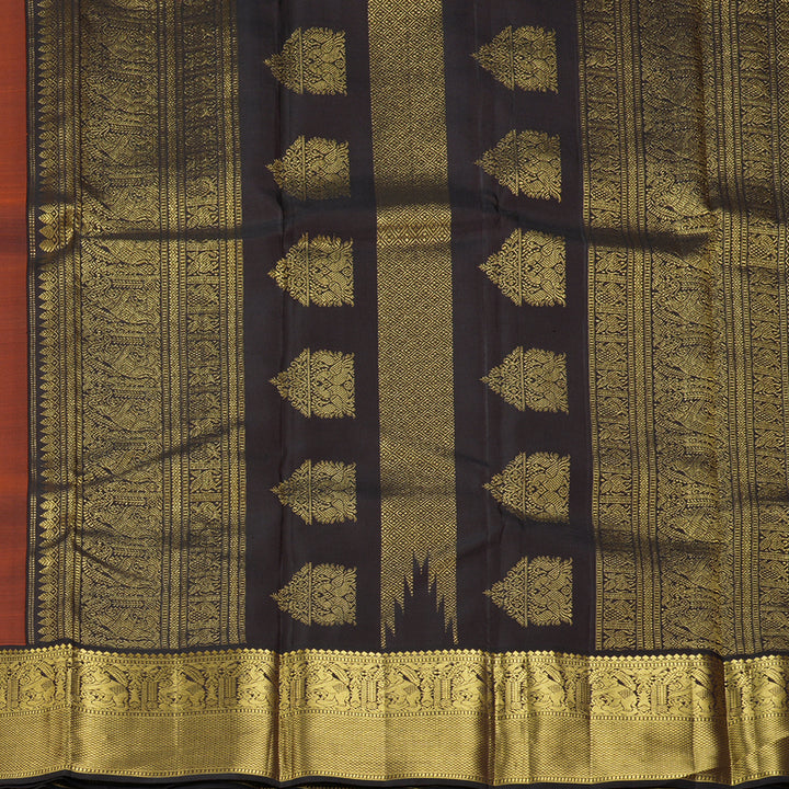 Hayagrivas Handloom Mambazham Orange Kanjivaram Silk Saree with Kanchana Brown Border KBF156D1-1
