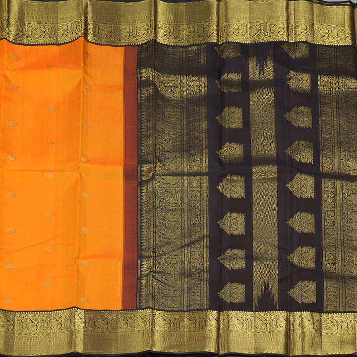 Hayagrivas Handloom Mambazham Orange Kanjivaram Silk Saree with Kanchana Brown Border KBF156D1-1
