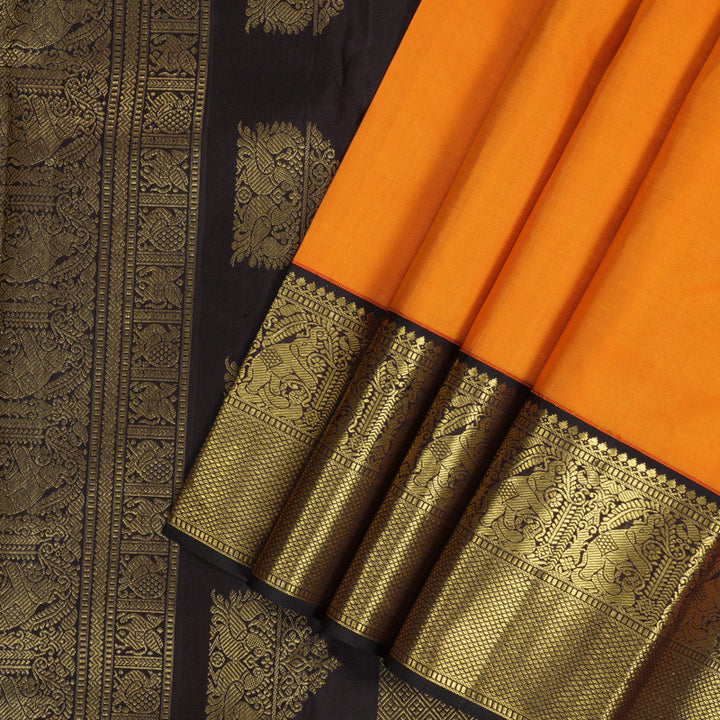 Hayagrivas Handloom Mambazham Orange Kanjivaram Silk Saree with Kanchana Brown Border KBF156D1-1