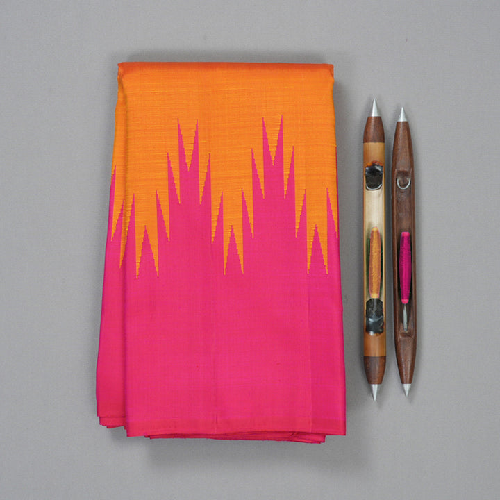 Hayagrivas Handloom Sunset Orange Kanjivaram Silk Saree with Pink Border KBF156D11-3
