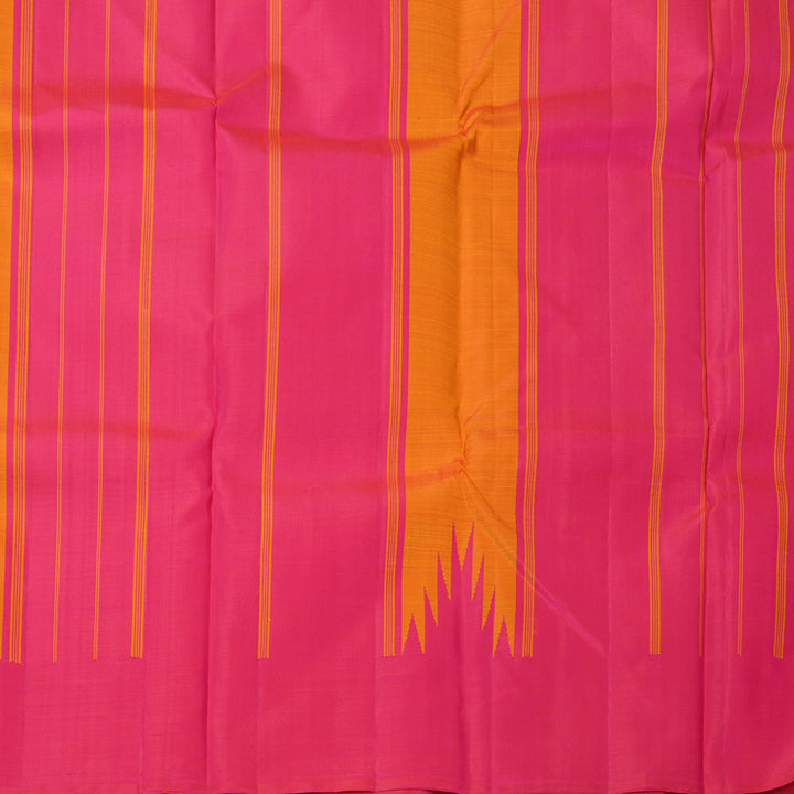 Hayagrivas Handloom Sunset Orange Kanjivaram Silk Saree with Pink Border KBF156D11-3