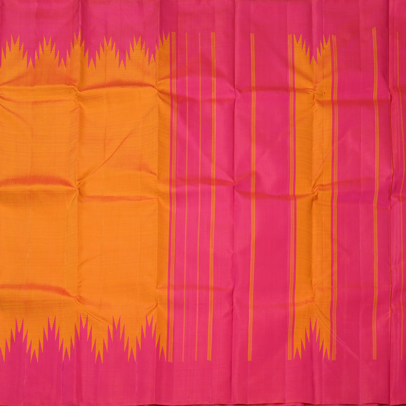 Hayagrivas Handloom Sunset Orange Kanjivaram Silk Saree with Pink Border KBF156D11-3