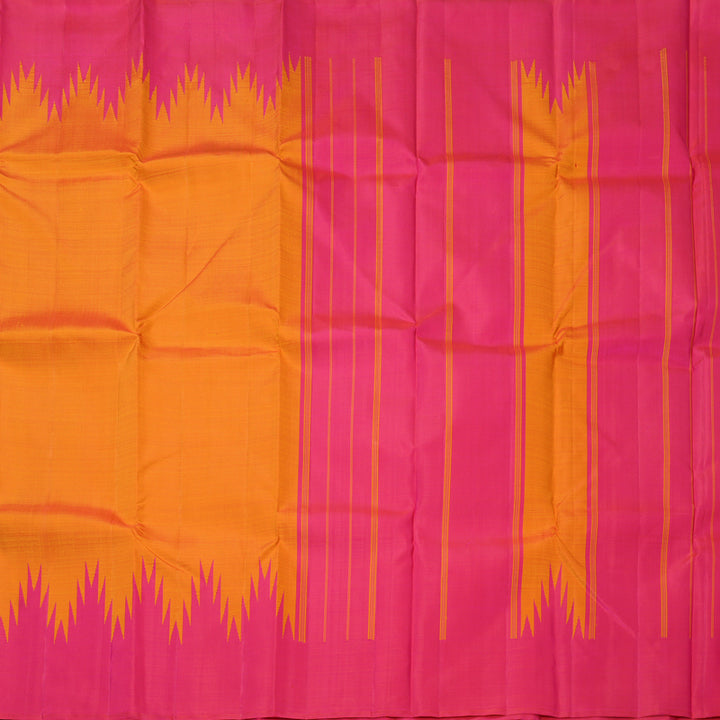 Hayagrivas Handloom Sunset Orange Kanjivaram Silk Saree with Pink Border KBF156D11-3