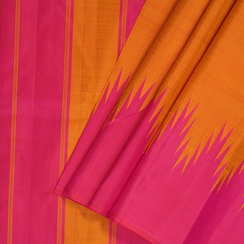 Hayagrivas Handloom Sunset Orange Kanjivaram Silk Saree with Pink Border KBF156D11-3