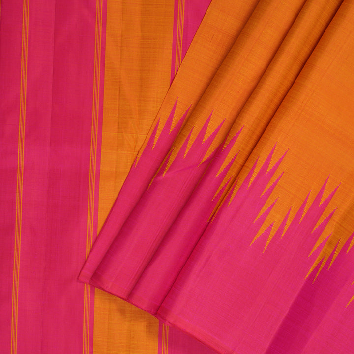 Hayagrivas Handloom Sunset Orange Kanjivaram Silk Saree with Pink Border KBF156D11-3