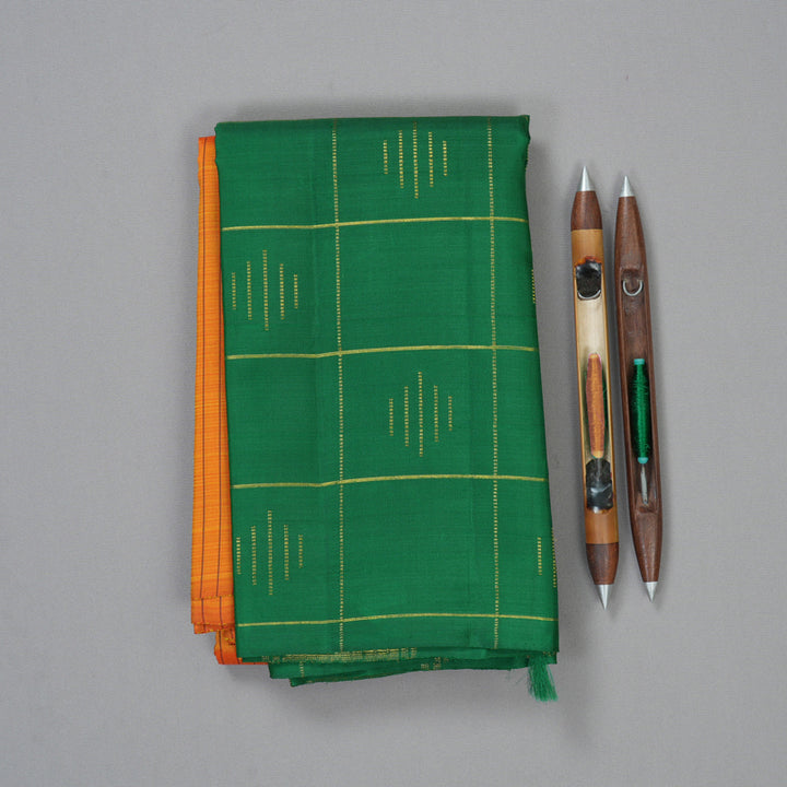 Hayagrivas Handloom Sunset Orange Kanjivaram Silk Saree with Green Border KBF156D12-1