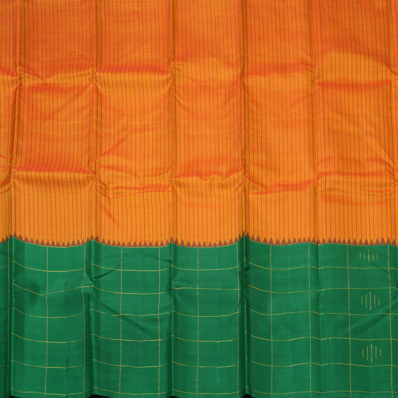 Hayagrivas Handloom Sunset Orange Kanjivaram Silk Saree with Green Border KBF156D12-1