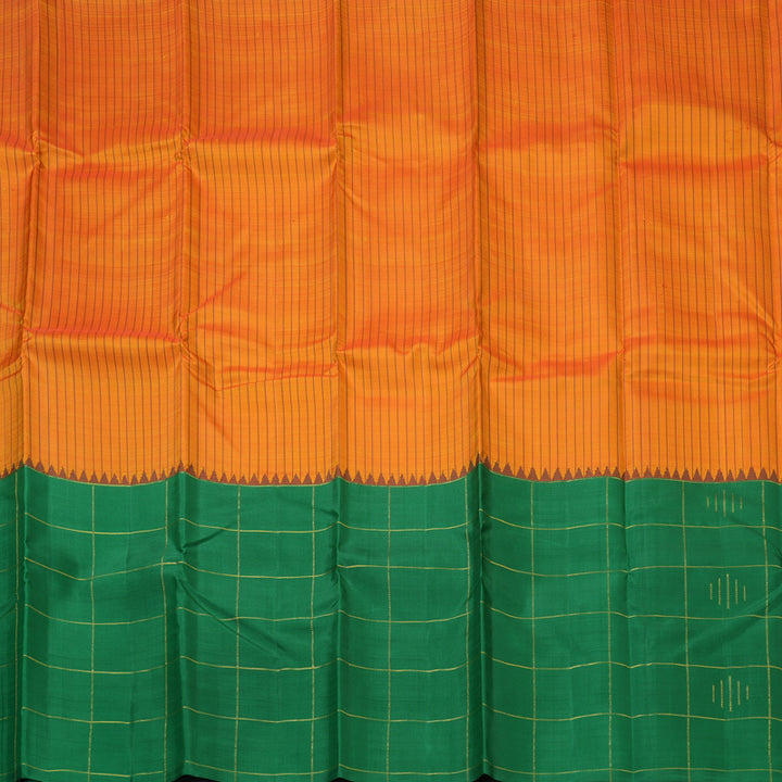 Hayagrivas Handloom Sunset Orange Kanjivaram Silk Saree with Green Border KBF156D12-1