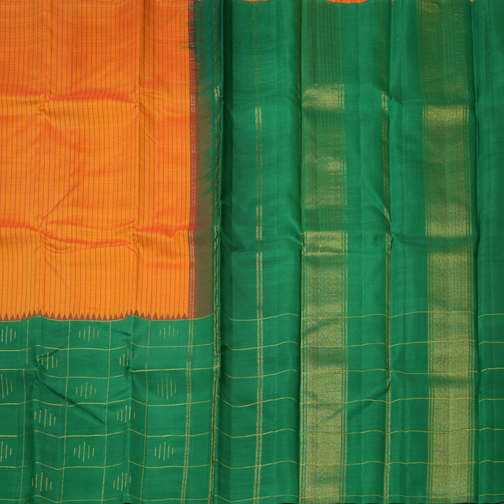 Hayagrivas Handloom Sunset Orange Kanjivaram Silk Saree with Green Border KBF156D12-1