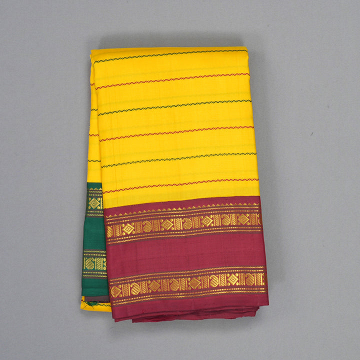 Hayagrivas Handloom Yellow Kanjivaram Silk Saree with Ganga Jamuna Border KBF156D7-1