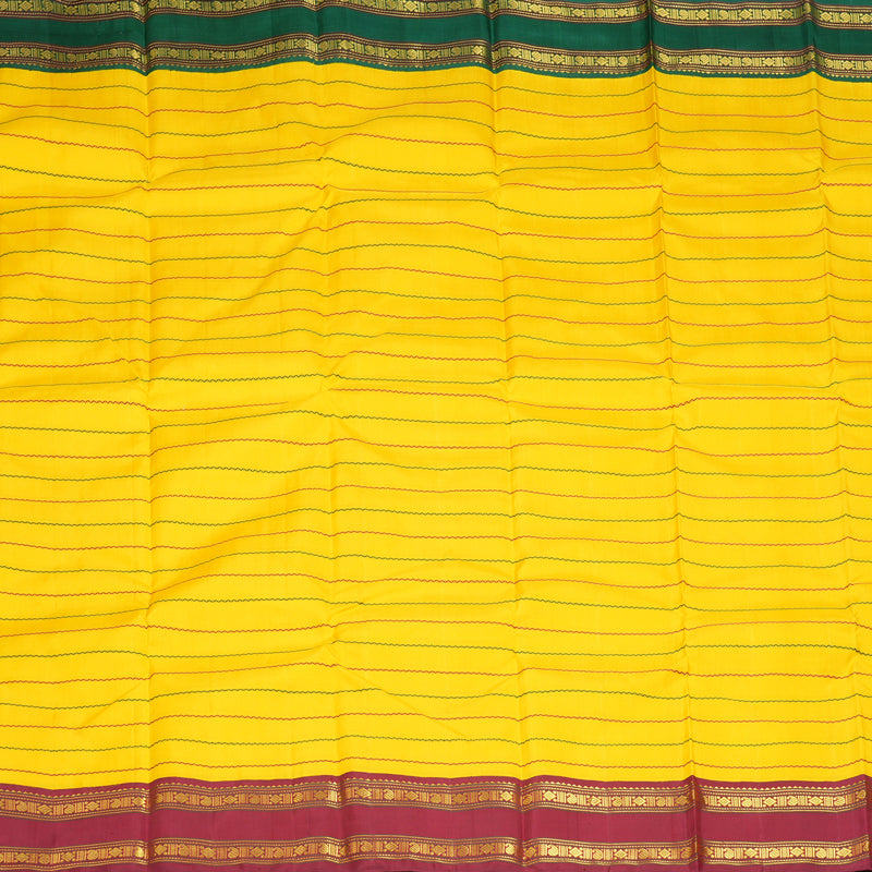 Hayagrivas Handloom Yellow Kanjivaram Silk Saree with Ganga Jamuna Border KBF156D7-1