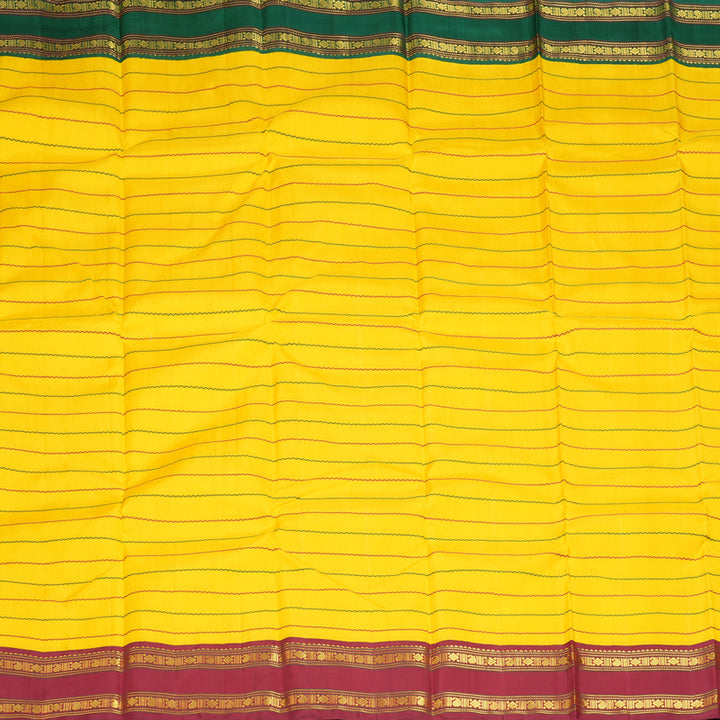 Hayagrivas Handloom Yellow Kanjivaram Silk Saree with Ganga Jamuna Border KBF156D7-1