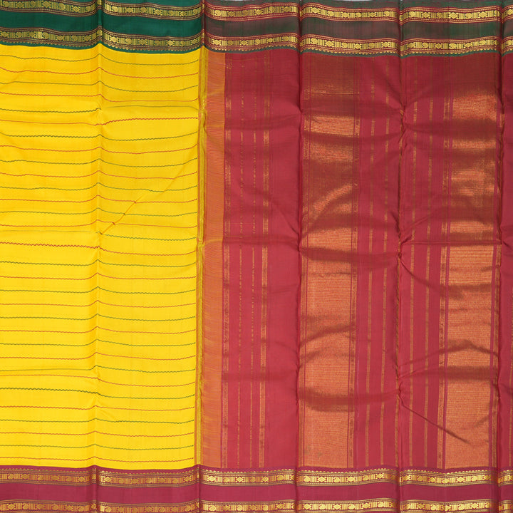 Hayagrivas Handloom Yellow Kanjivaram Silk Saree with Ganga Jamuna Border KBF156D7-1