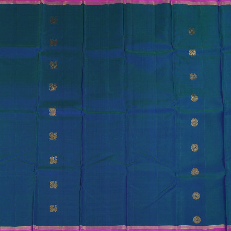 Hayagrivas Handloom Peacock Blue Kanjivaram Silk Saree with Rani Pink Border KBF157D1-1