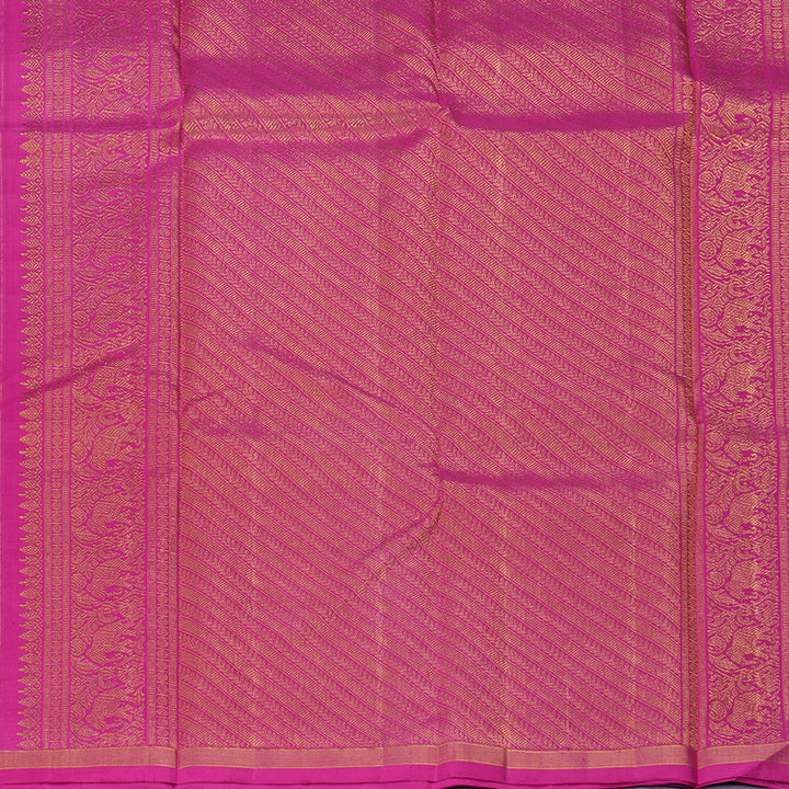 Hayagrivas Handloom Peacock Blue Kanjivaram Silk Saree with Rani Pink Border KBF157D1-1