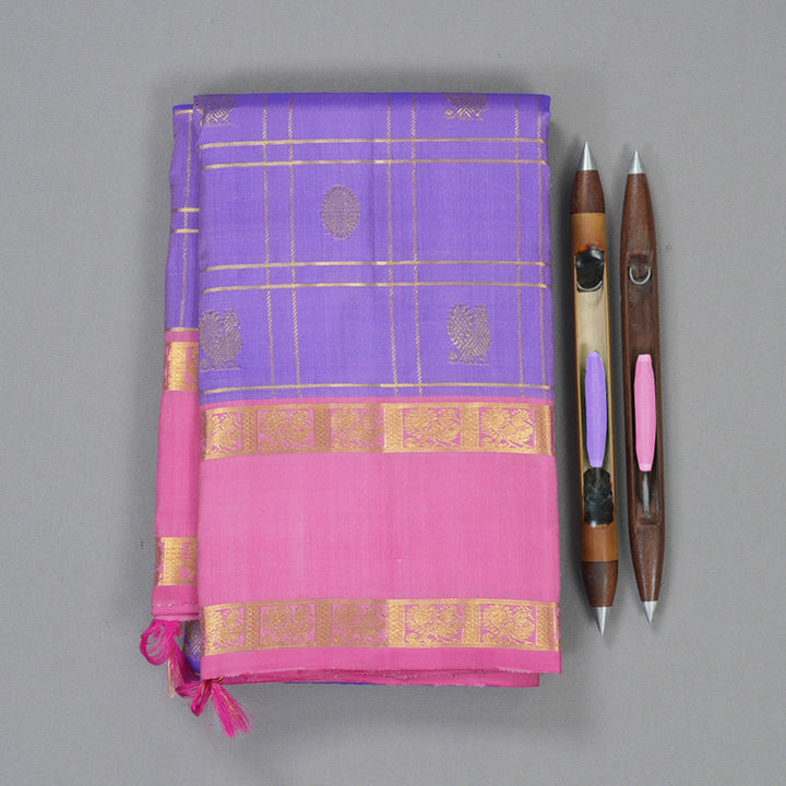 Hayagrivas Handloom Lavendar Kanjivaram Silk Saree with Rose Pink Border KBF157D3-2