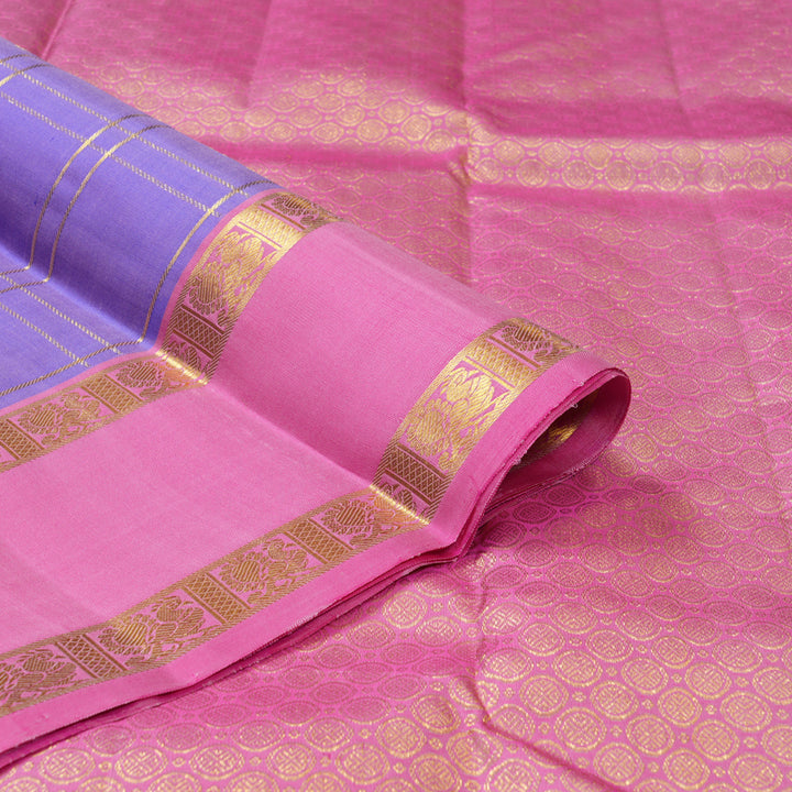 Hayagrivas Handloom Lavendar Kanjivaram Silk Saree with Rose Pink Border KBF157D3-2