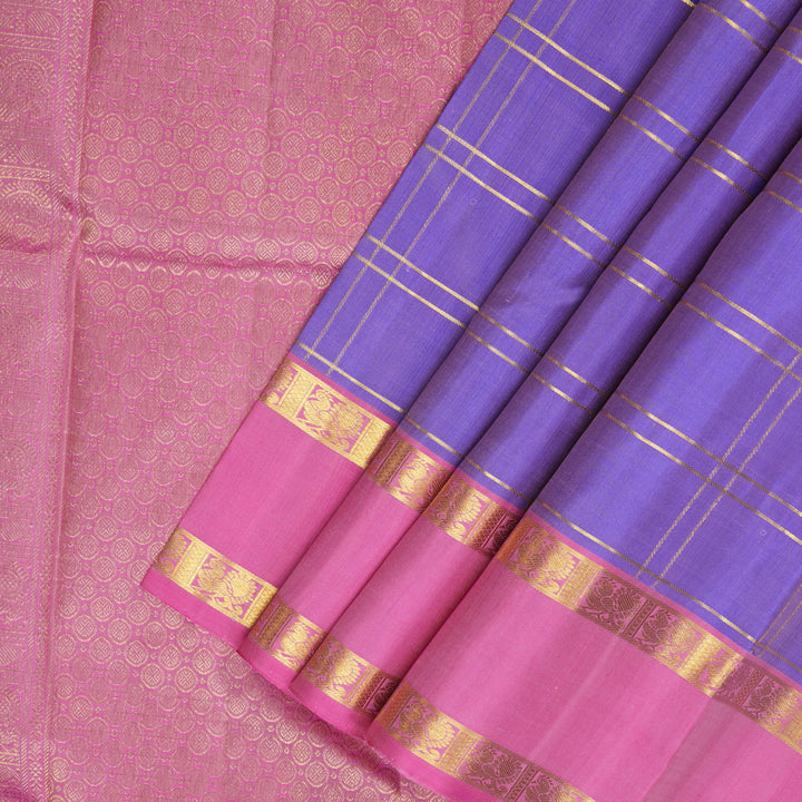 Hayagrivas Handloom Lavendar Kanjivaram Silk Saree with Rose Pink Border KBF157D3-2