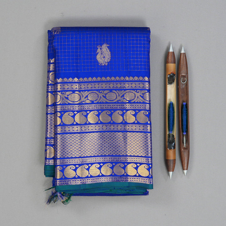 Hayagrivas Handloom MS Blue Kanjivaram Silk Saree KBF157D7-1