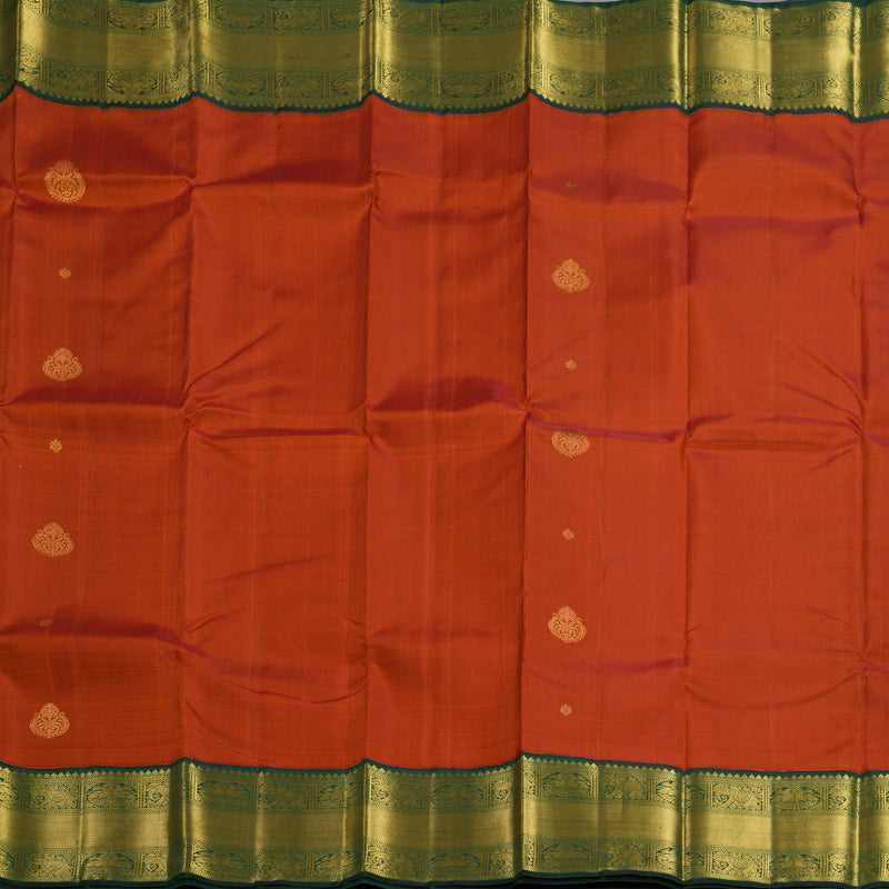 Hayagrivas Handloom Rust Orange Kanjivaram Silk Saree with Bottle Green Border KBF157D8-2