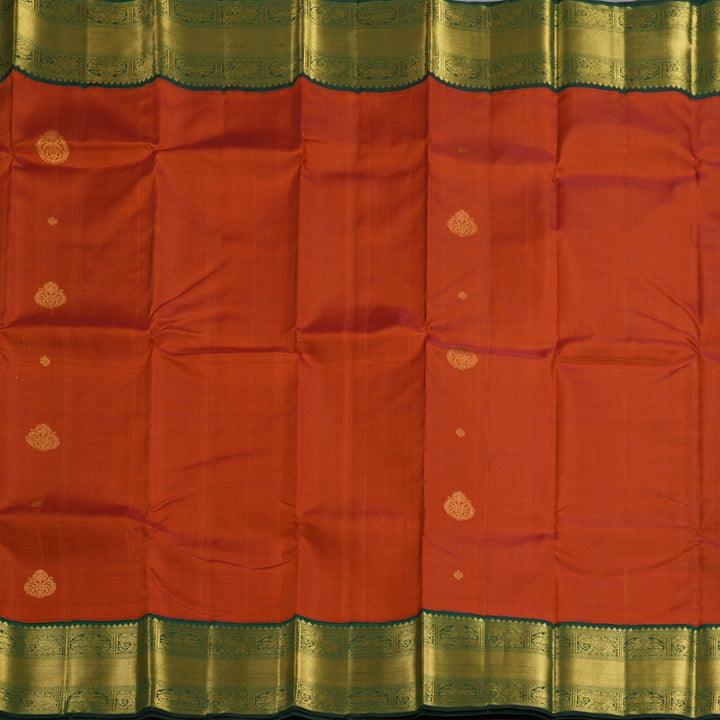 Hayagrivas Handloom Rust Orange Kanjivaram Silk Saree with Bottle Green Border KBF157D8-2