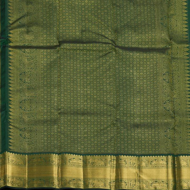Hayagrivas Handloom Rust Orange Kanjivaram Silk Saree with Bottle Green Border KBF157D8-2
