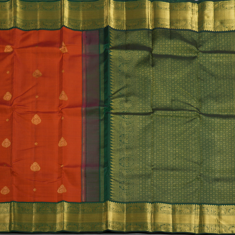 Hayagrivas Handloom Rust Orange Kanjivaram Silk Saree with Bottle Green Border KBF157D8-2