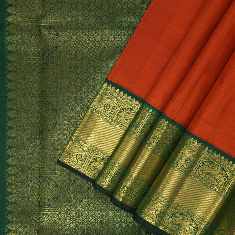 Hayagrivas Handloom Rust Orange Kanjivaram Silk Saree with Bottle Green Border KBF157D8-2