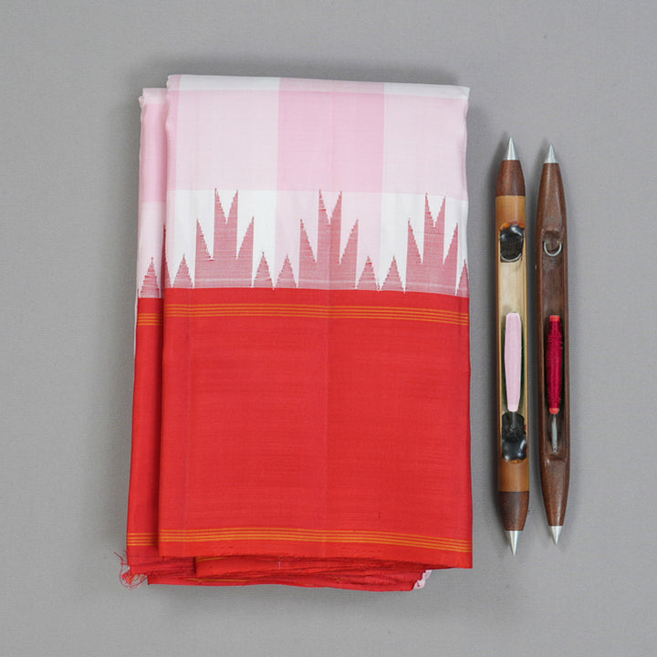 Hayagrivas Handloom Baby Pink & White Checks Kanjivaram Silk Saree KBF159D1-1